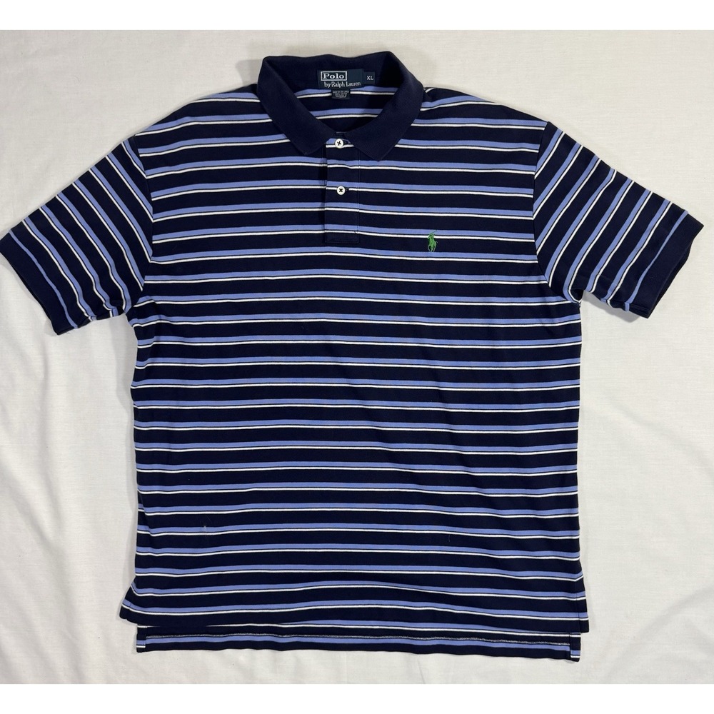 Polo Ralph Lauren Polo Shirt Mens‎ XL Blue Green Pony Striped Short Sleeve Golf